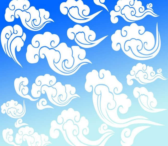 中国卡通祥云、白云图案、云朵图形photoshop笔刷素材