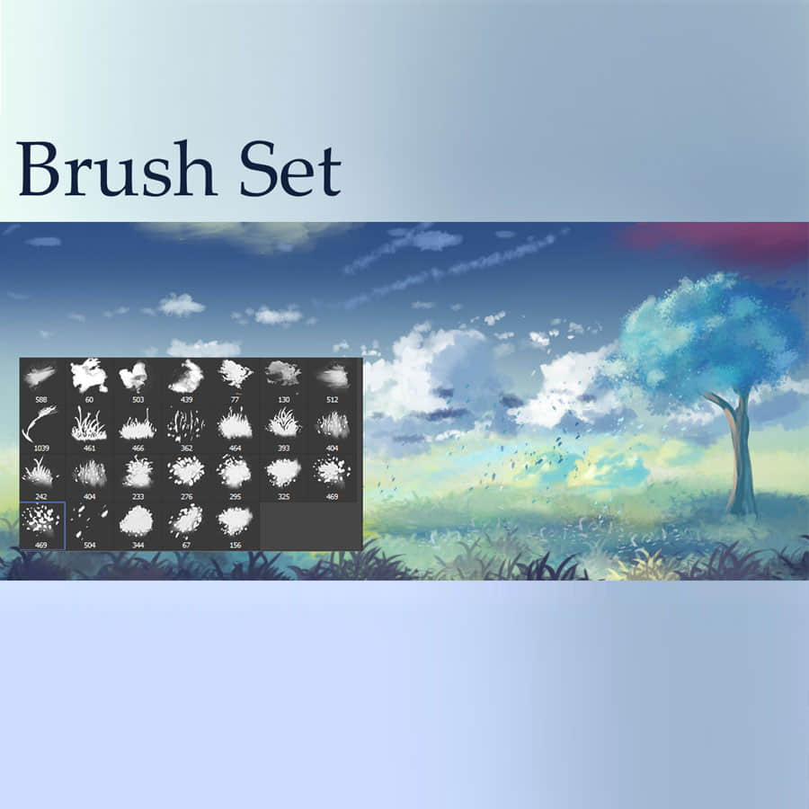 漂亮的CG式云朵、青草、树木、树叶等photoshop笔刷素材