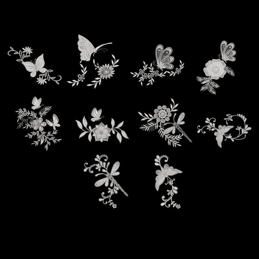 拼凑型植物蝴蝶艺术花纹图案效果Photoshop笔刷素材下载