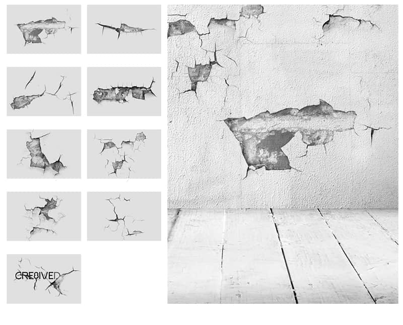 墙壁裂纹、破旧的石灰墙壁纹理效果Photoshop笔刷素材下载