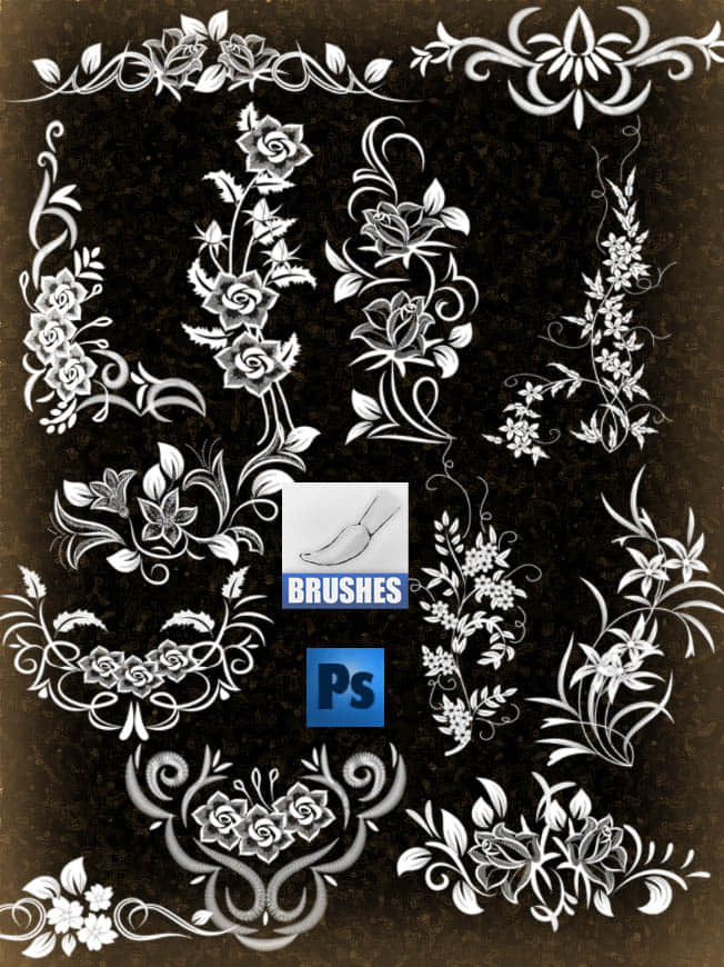 典雅漂亮的植物艺术花纹photoshop笔刷素材