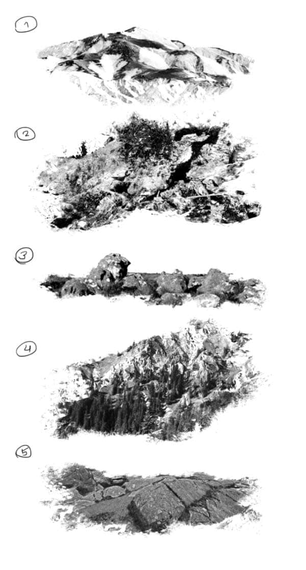 5种油画式山脉与岩石笔刷