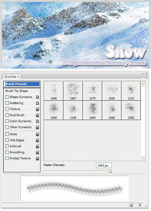 10种雪景、下雪、雪山、雪花笔刷