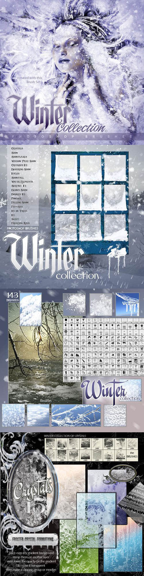 高清雪花霜花冰凌效果笔刷套装