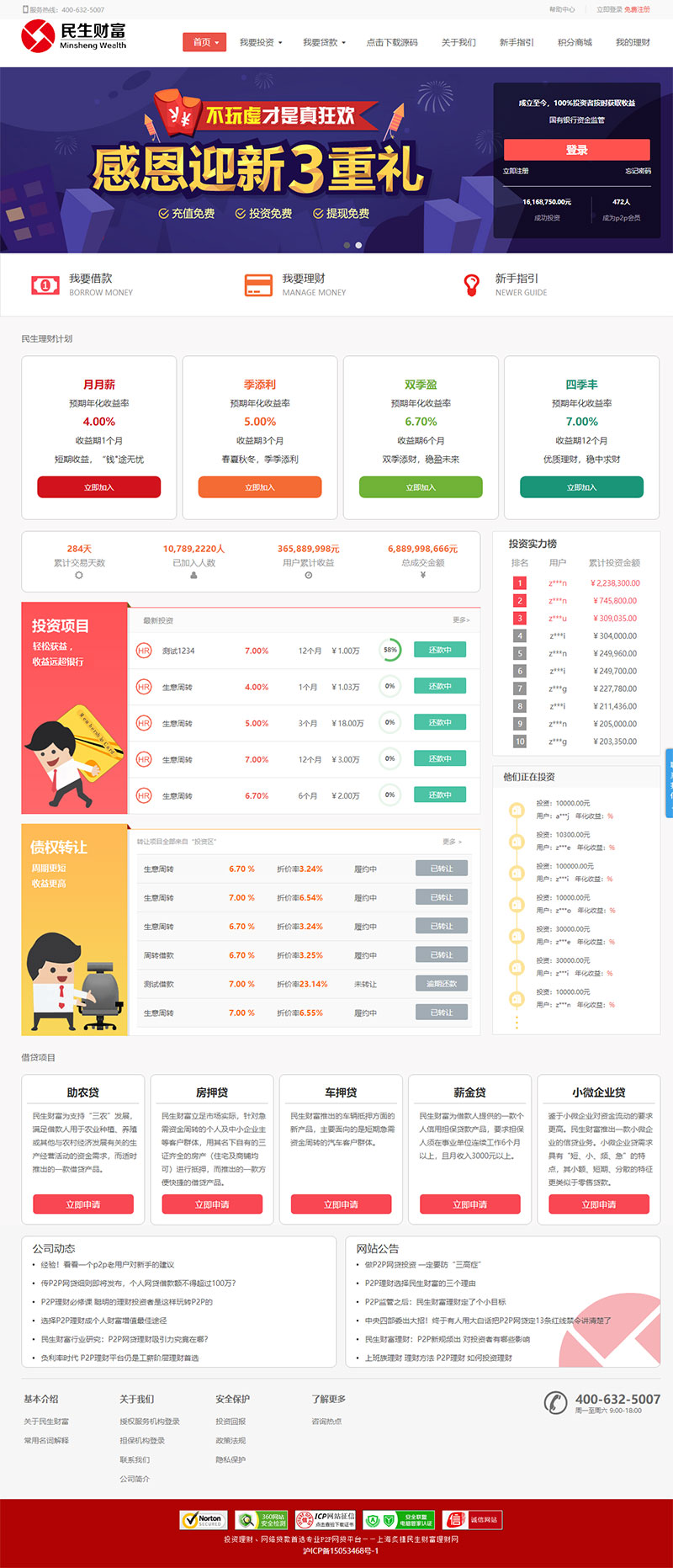 A1838民生财富金融专业P2P网络贷款借贷系统投资理财平台源码