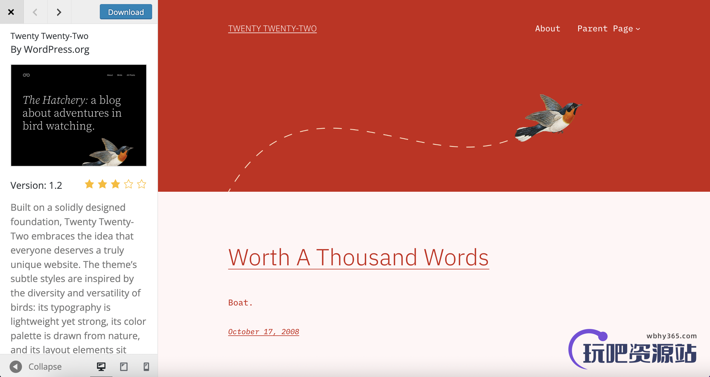 WordPress 主题目录支持主题的样式风格预览-玩吧资源站